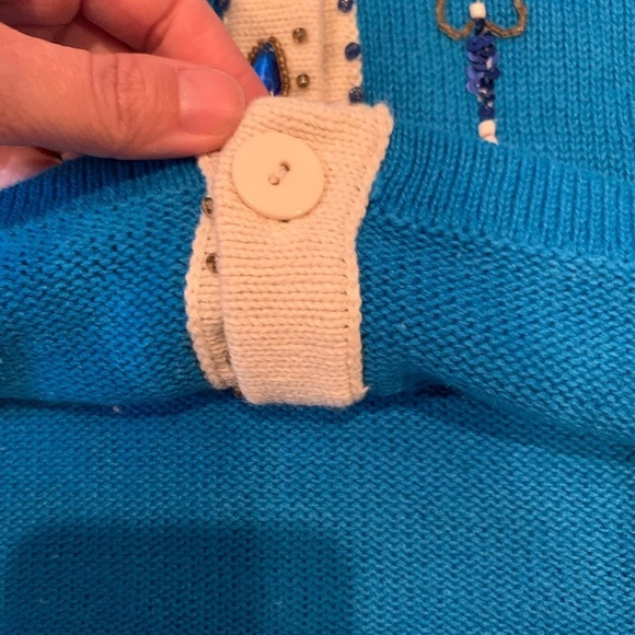 Storybook Knits Ramie & Cotton Blue White Beaded Jeweled Button Down Cardigan 2X - Picture 9 of 9